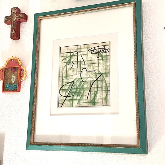 ORIGINAL FRAMED ART PRINT Abstract Green Crayon Pencil Drawing in Painted Frame - Picture 3 of 7